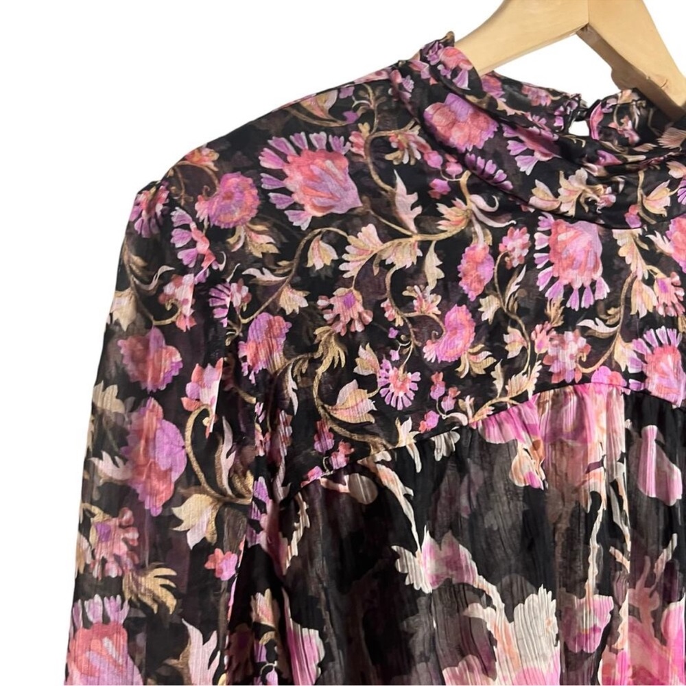MISA Charlotta Black Pink Floral Print Long Sleeve Open Back Maxi Dress Size XL - Picture 4 of 12